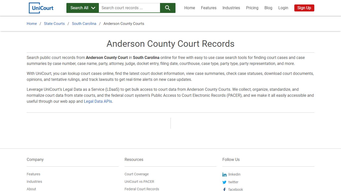 Anderson County Court Records | South Carolina | UniCourt